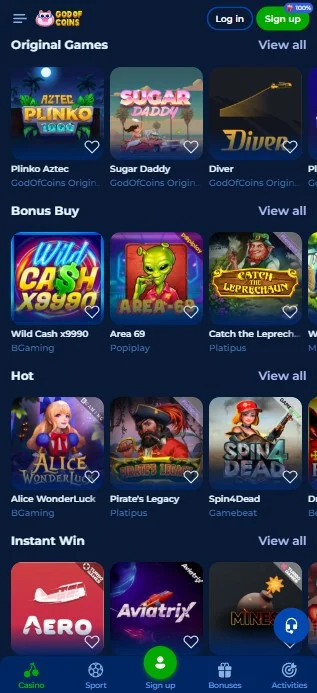 Version mobile GodOfCoins du site